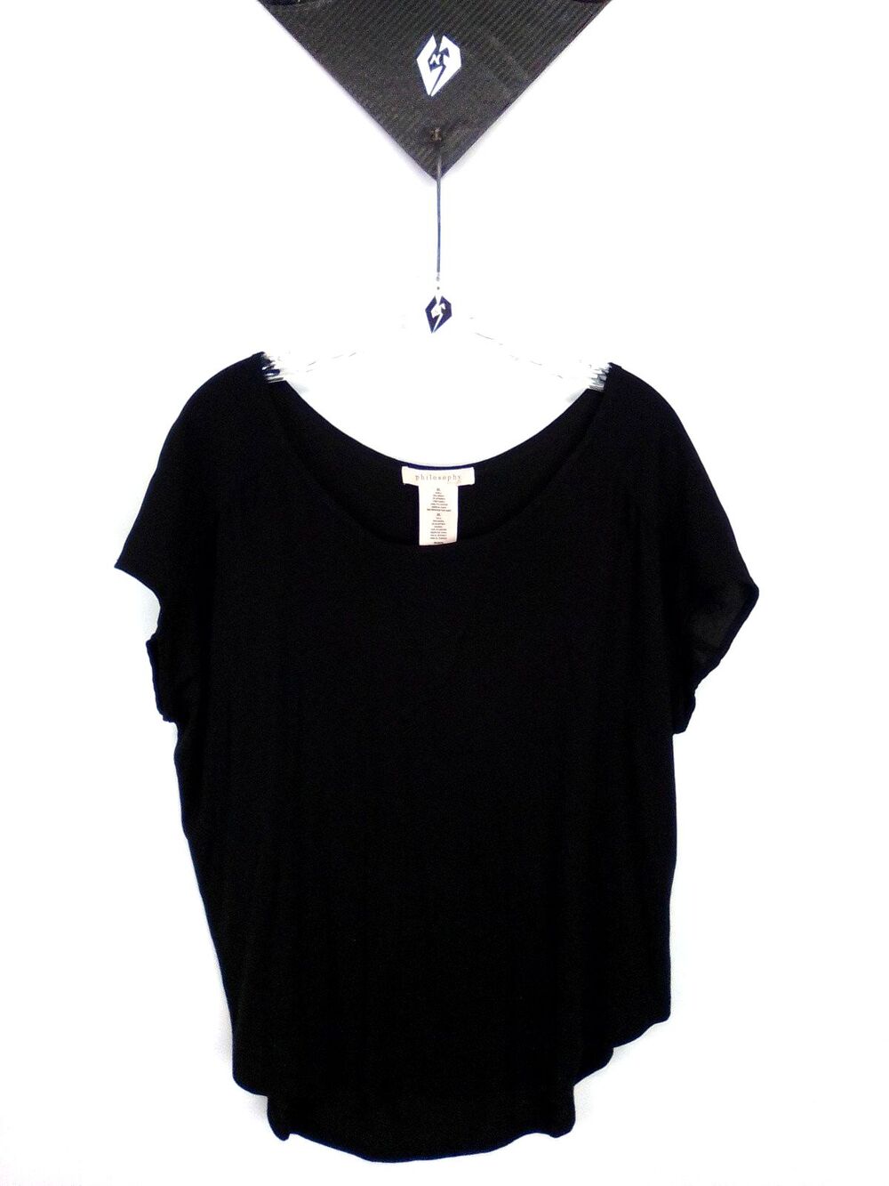 Philology Women's Lose Fit Classic Black Round Neckline Short Sleeve Top XL